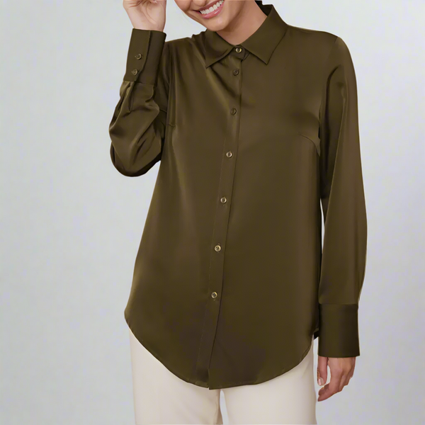 Kira Olive Button-Up Shirt – Desk to Dusk