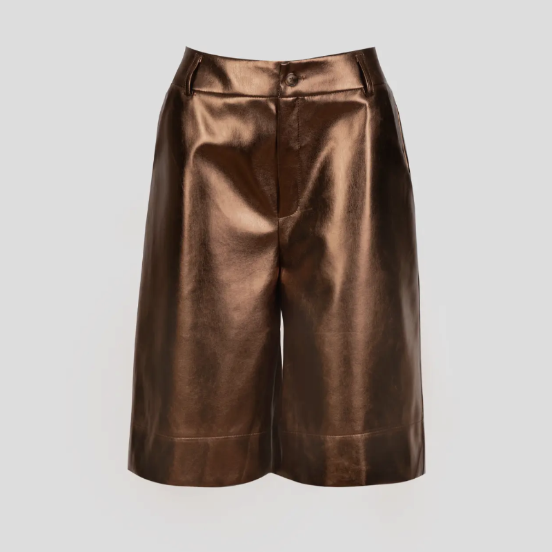 Metallic Bronze Bermuda shorts for the holiday season or any special event. 
