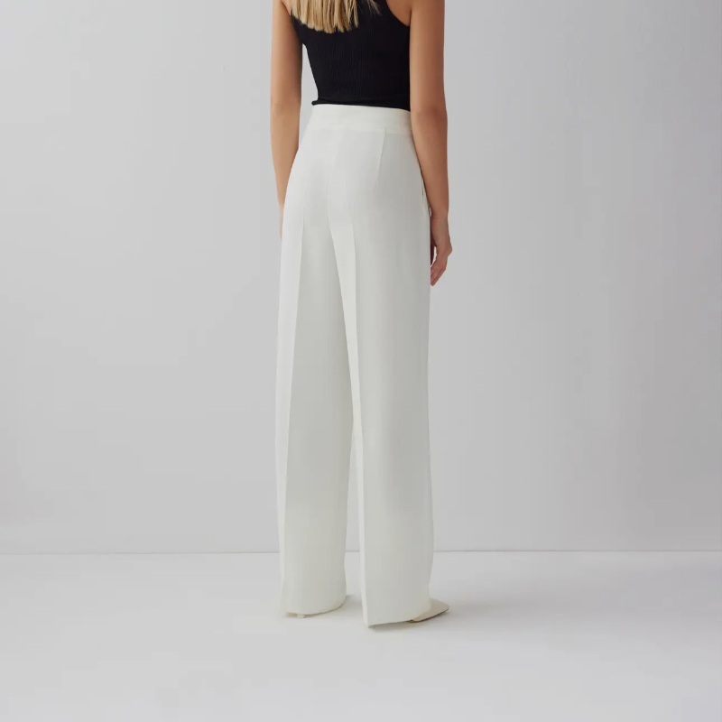 Women's Suit White Trousers with double pleat front and side pockets. Part of a 3 piece suit set.