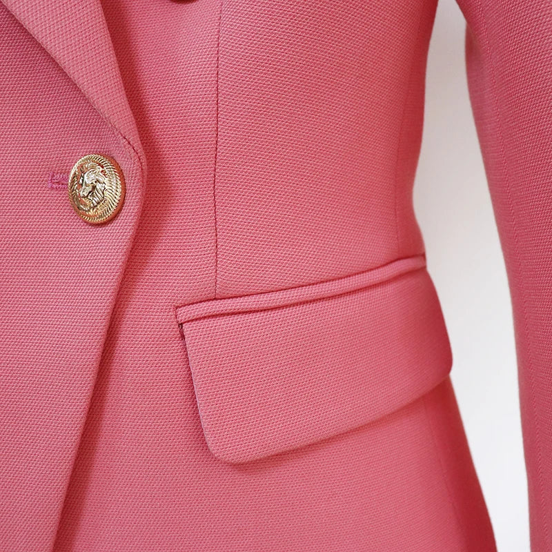 Double breasted rose blush blazer with collar and notched shoulder pads  Edit alt text