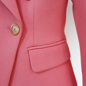 Double breasted rose blush blazer with collar and notched shoulder pads  Edit alt text