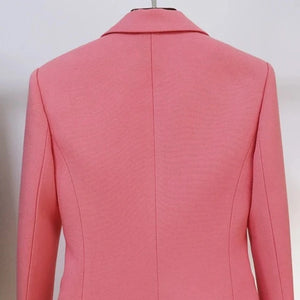 Double breasted rose blush blazer with collar and notched shoulder pads  Edit alt text