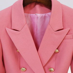 Double breasted rose blush blazer with collar and notched shoulder pads  Edit alt text