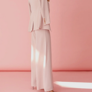 BLUSH SUIT SET WITH COLLARLESS BLAZER AND PALAZZO STYLE PANTS