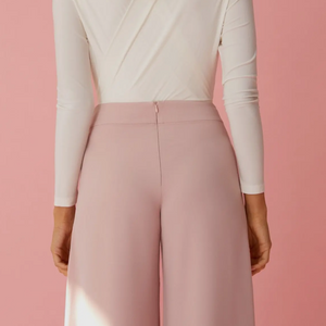 BLUSH SUIT SET WITH COLLARLESS BLAZER AND PALAZZO STYLE PANTS