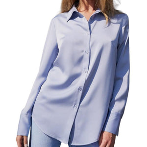 women's light blue office button up shirt