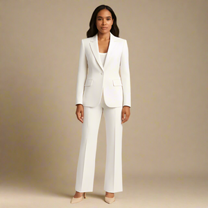 White Structured suit with notched lapel and matching trousers with sewn-in seam 
