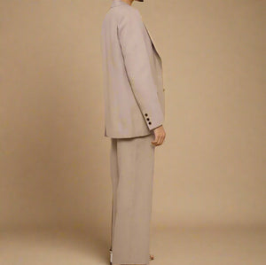 100% linen pant suit set available in red, soft pink, and taupe beige. Straight cut comfortable for all-day wear