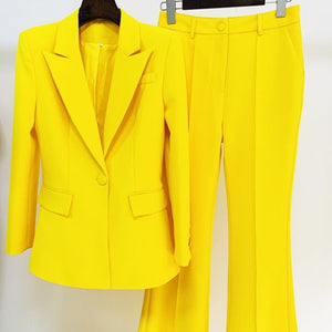 Formal Ladies Yellow Blazer Women Business Suits Pant and Jacket