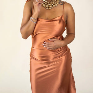 Satin Slip Midi Dress with slit that comes in Regular SIze and Plus Size for cocktails evening wear, date night, new year's eve, or holiday season